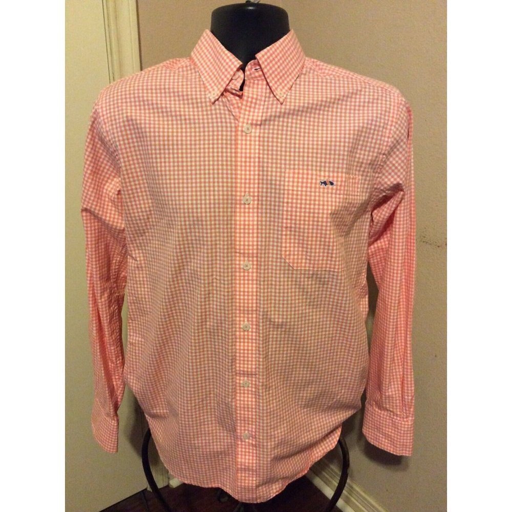 Fish Hippie Tailored Fit Long Sleeve Button Shirt Mens Small S Pink Gingham